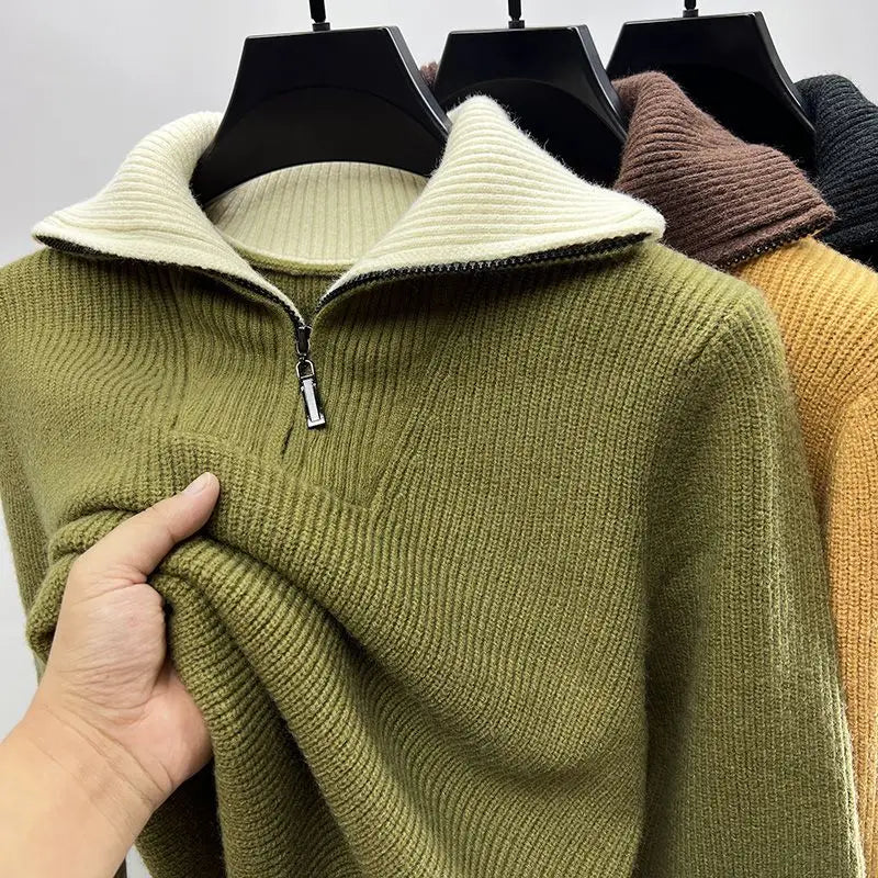 Half-Zip Ribbed Sweater | Contrast Collar | Cozy and Stylish