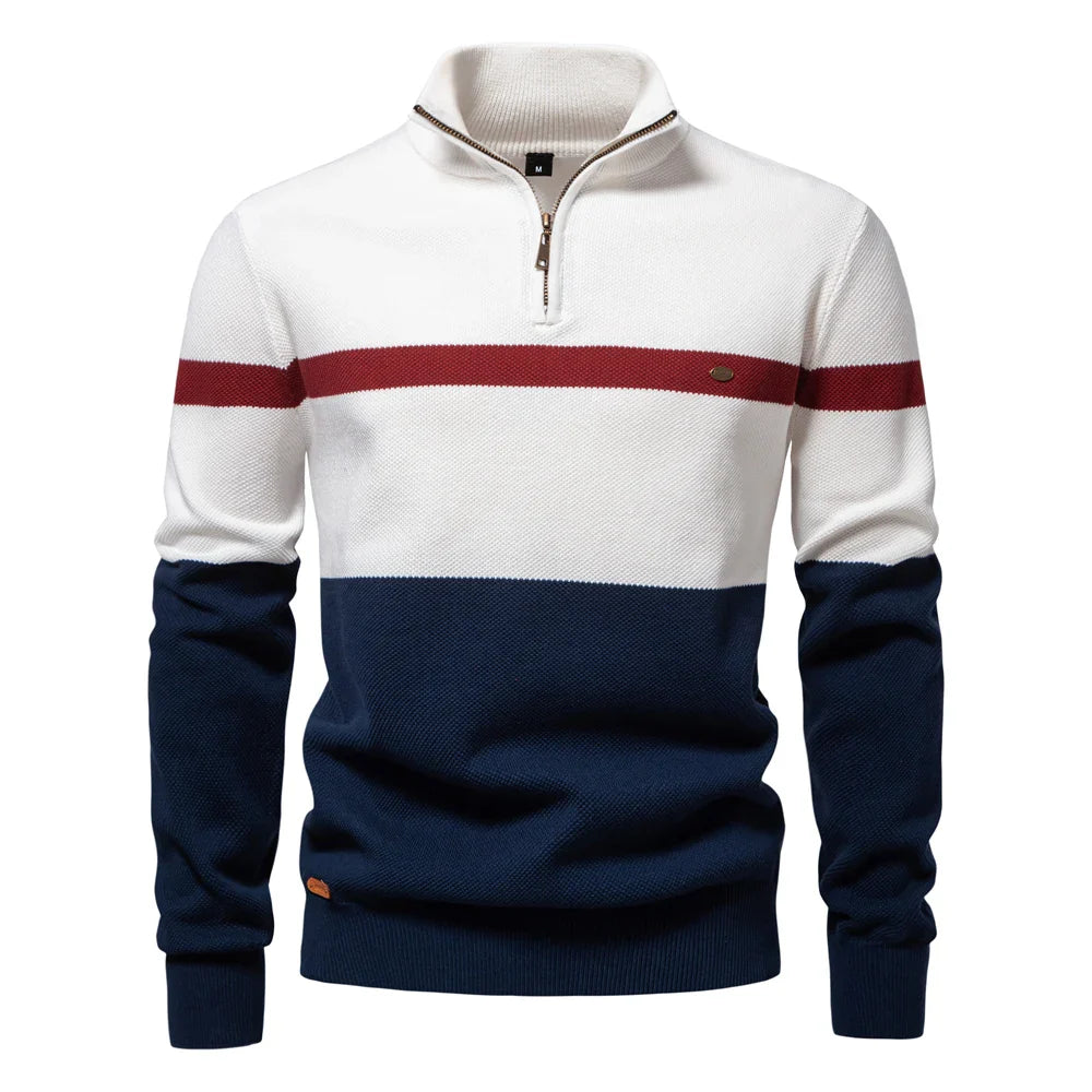 Colour-Blocked Quarter-Zip Sweater | Warm Knit | Modern and Stylish