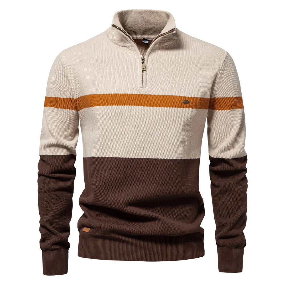 Colour-Blocked Quarter-Zip Sweater | Warm Knit | Modern and Stylish