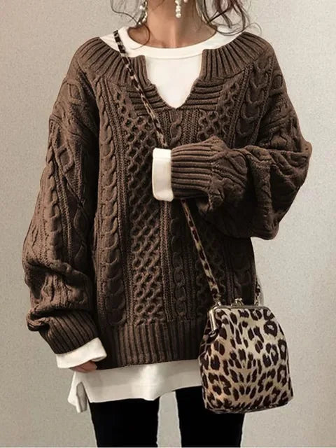 Oversized Cable-Knit Sweater | Cozy and Relaxed | Classic V-Neck