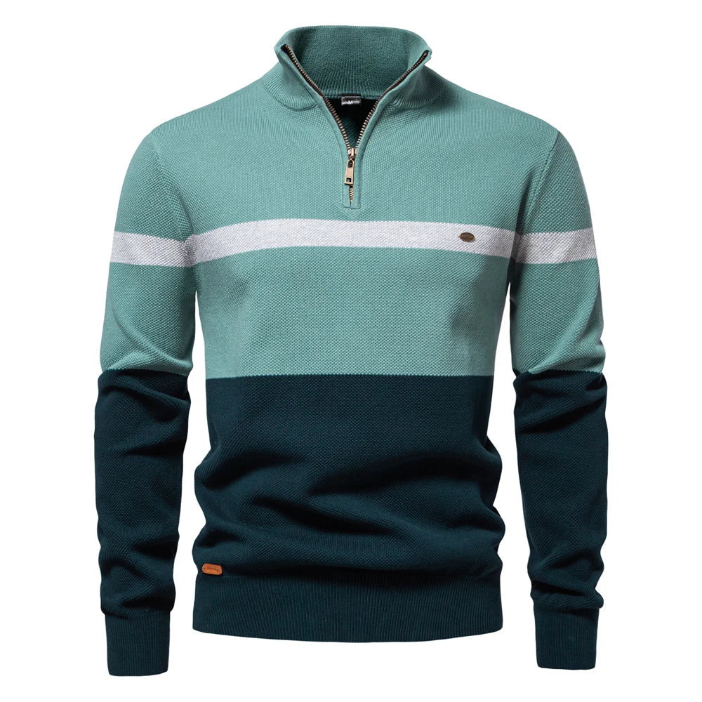 Colour-Blocked Quarter-Zip Sweater | Warm Knit | Modern and Stylish