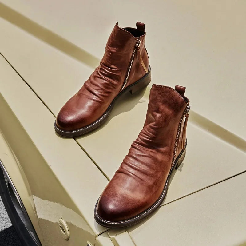 Classic Leather Ankle Boots | Stylish and Durable | Side Zipper
