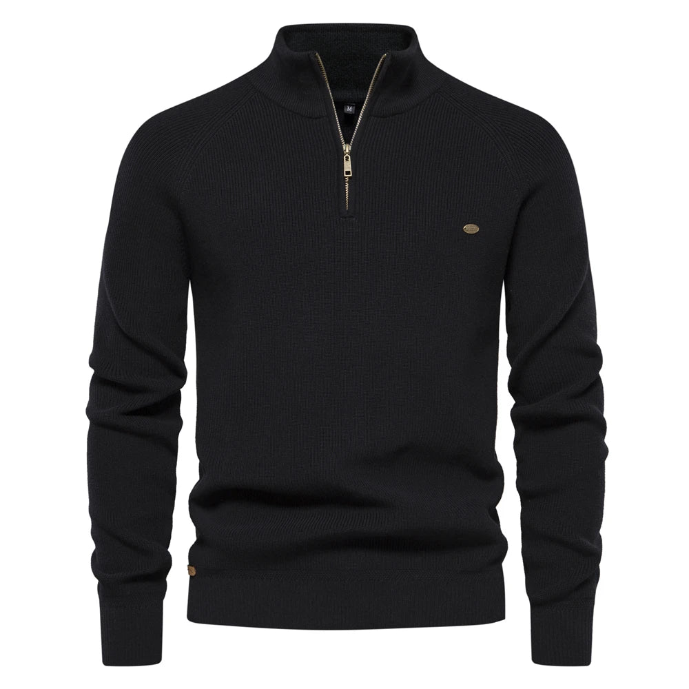 Half-Zip Sweater | High Collar & Ribbed Knit | Casual Elegance
