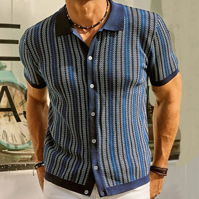 Striped Short-Sleeve Button-Up Shirt | Breathable Cotton | Retro Style
