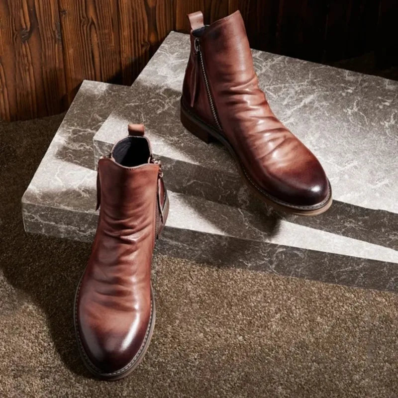 Classic Leather Ankle Boots | Stylish and Durable | Side Zipper