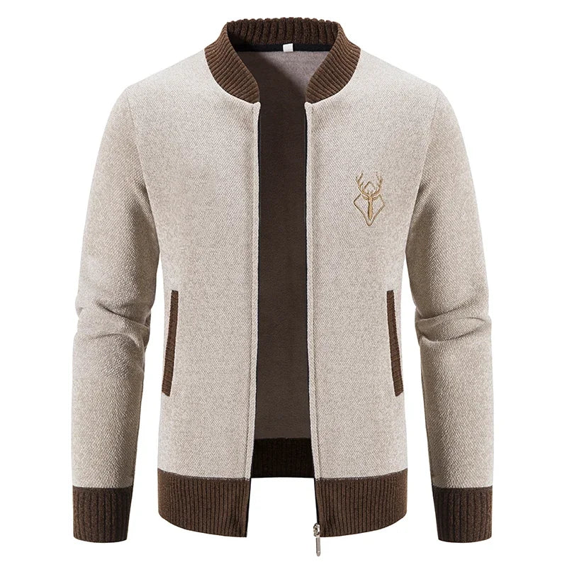 Knitted Bomber Jacket | Ribbed Details | Embroidered Chest