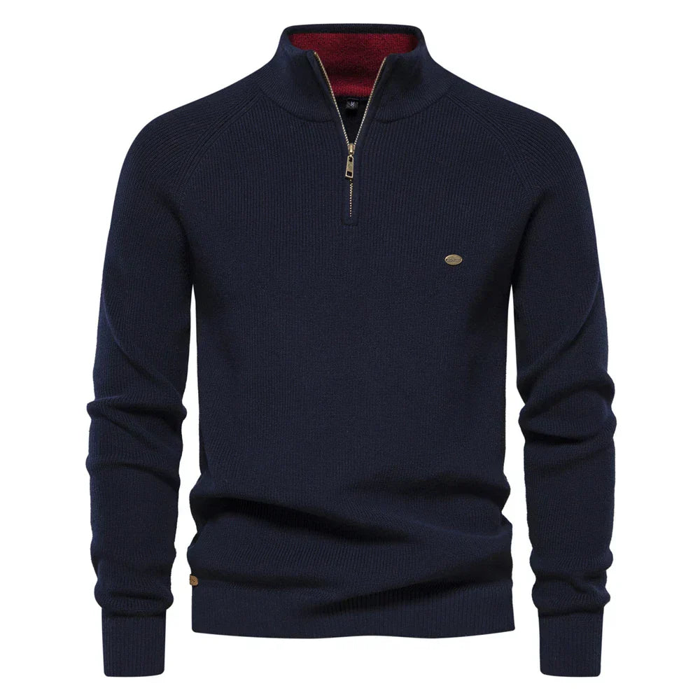 Half-Zip Sweater | High Collar & Ribbed Knit | Casual Elegance