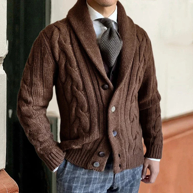 Shawl-Collar Cable-Knit Cardigan | Classic Style | Cotton Blend