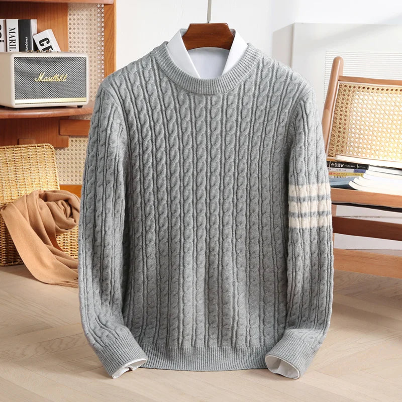 Cable-Knit Sweater | Striped Detail | Warm and Stylish