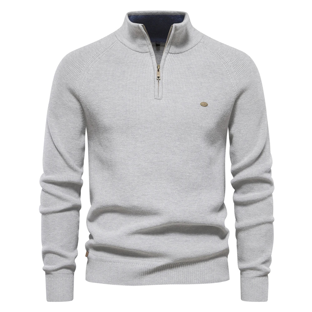 Half-Zip Sweater | High Collar & Ribbed Knit | Casual Elegance