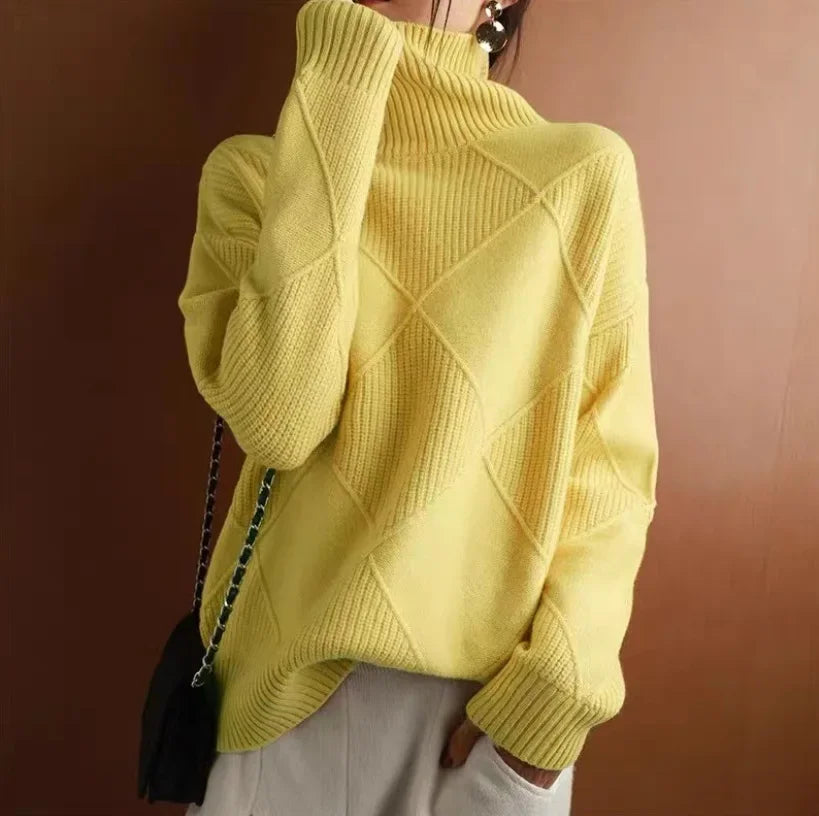 Diamond-Knit Turtleneck Sweater | Oversized Fit | Cozy and Chic