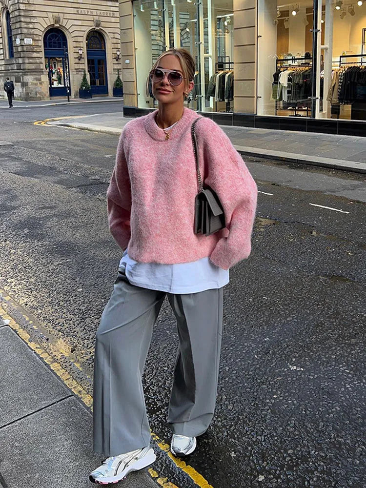 Oversized Pink Knit Sweater | Cozy Fit | Casual Chic