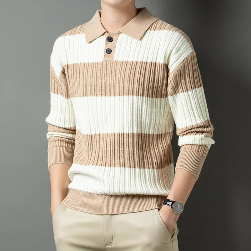 Striped Polo Sweater | Classic Design | Soft and Comfortable