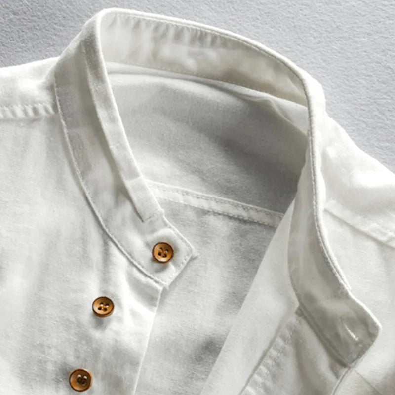 Mandarin Collar Shirt | Cotton-Linen Blend | Minimalist Design