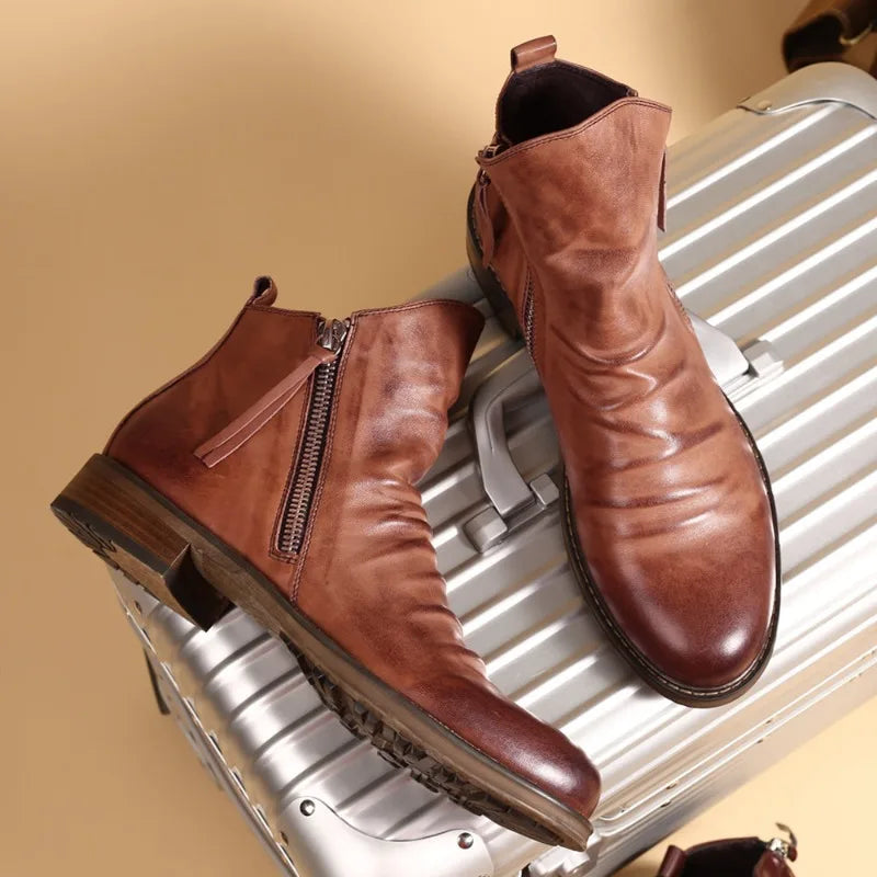 Classic Leather Ankle Boots | Stylish and Durable | Side Zipper