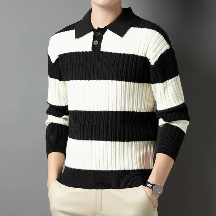 Striped Polo Sweater | Classic Design | Soft and Comfortable