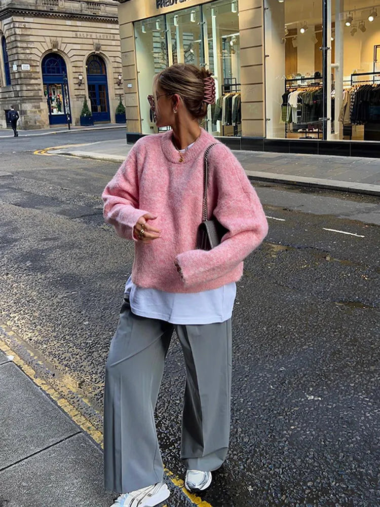 Oversized Pink Knit Sweater | Cozy Fit | Casual Chic