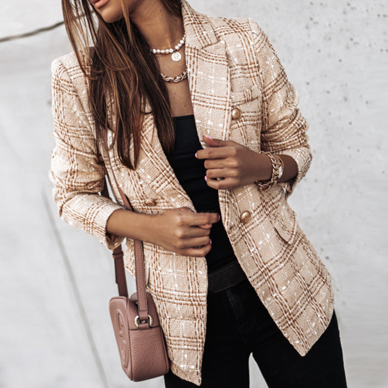 Double-Breasted Plaid Blazer | Tailored Fit | Timeless Style