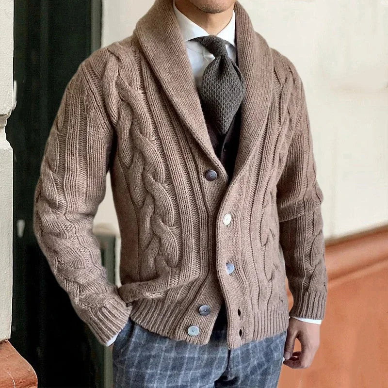 Shawl-Collar Cable-Knit Cardigan | Classic Style | Cotton Blend