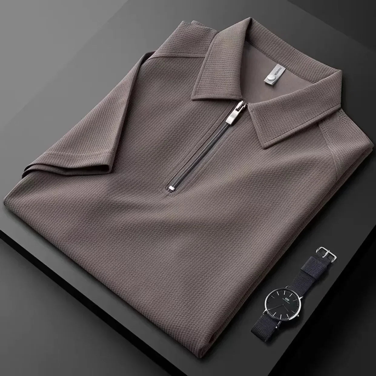Zippered Polo Shirt | Textured Fabric | Modern and Comfortable