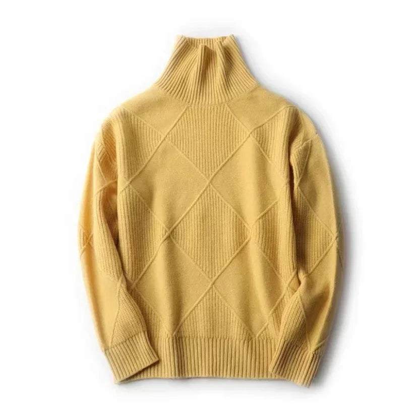 Diamond-Knit Turtleneck Sweater | Oversized Fit | Cozy and Chic