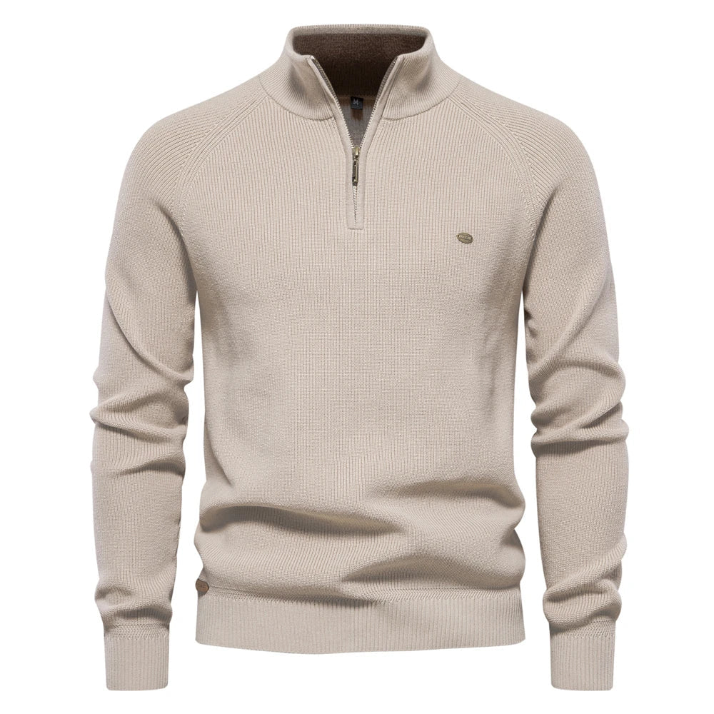 Half-Zip Sweater | High Collar & Ribbed Knit | Casual Elegance
