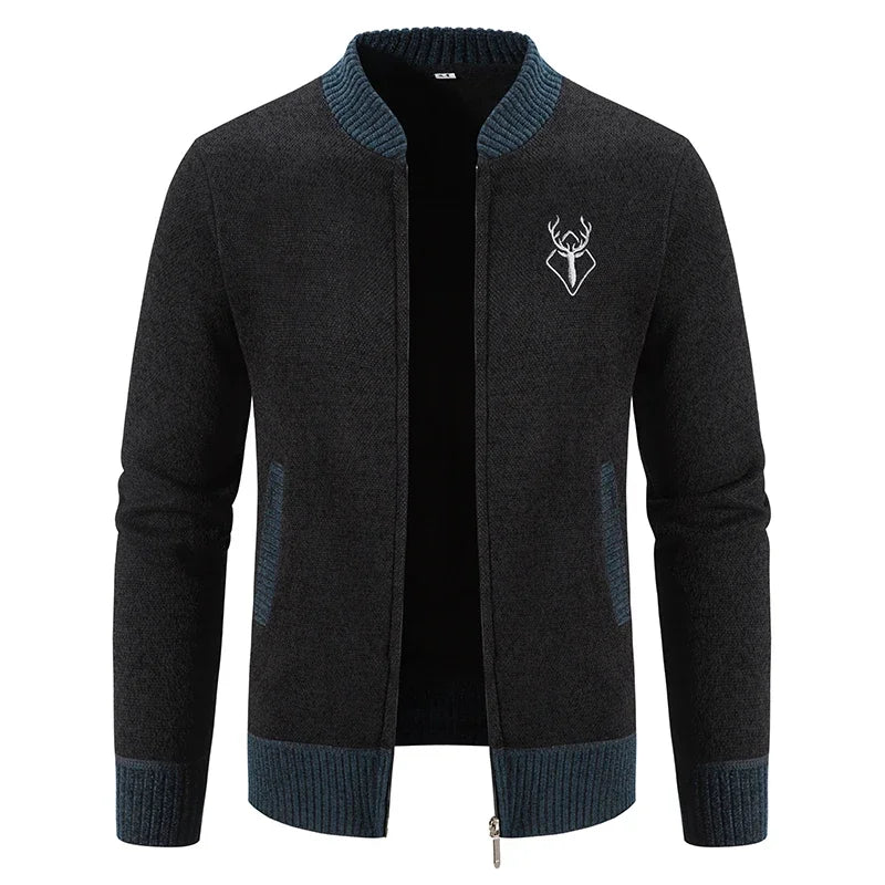 Knitted Bomber Jacket | Ribbed Details | Embroidered Chest