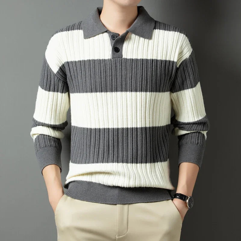 Striped Polo Sweater | Classic Design | Soft and Comfortable