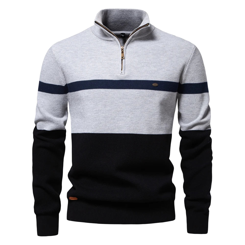 Colour-Blocked Quarter-Zip Sweater | Warm Knit | Modern and Stylish