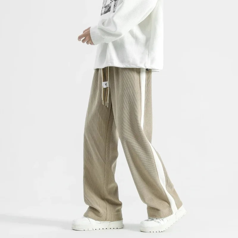 Contrast Stripe Wide-Leg Pants | Polyester Blend | Sporty Casual