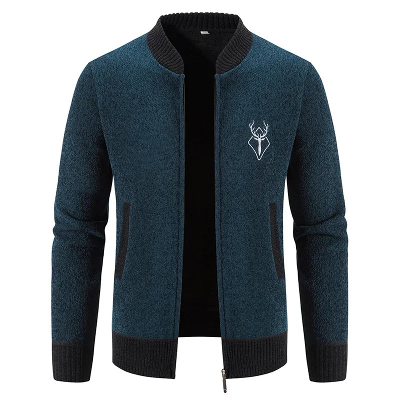 Knitted Bomber Jacket | Ribbed Details | Embroidered Chest
