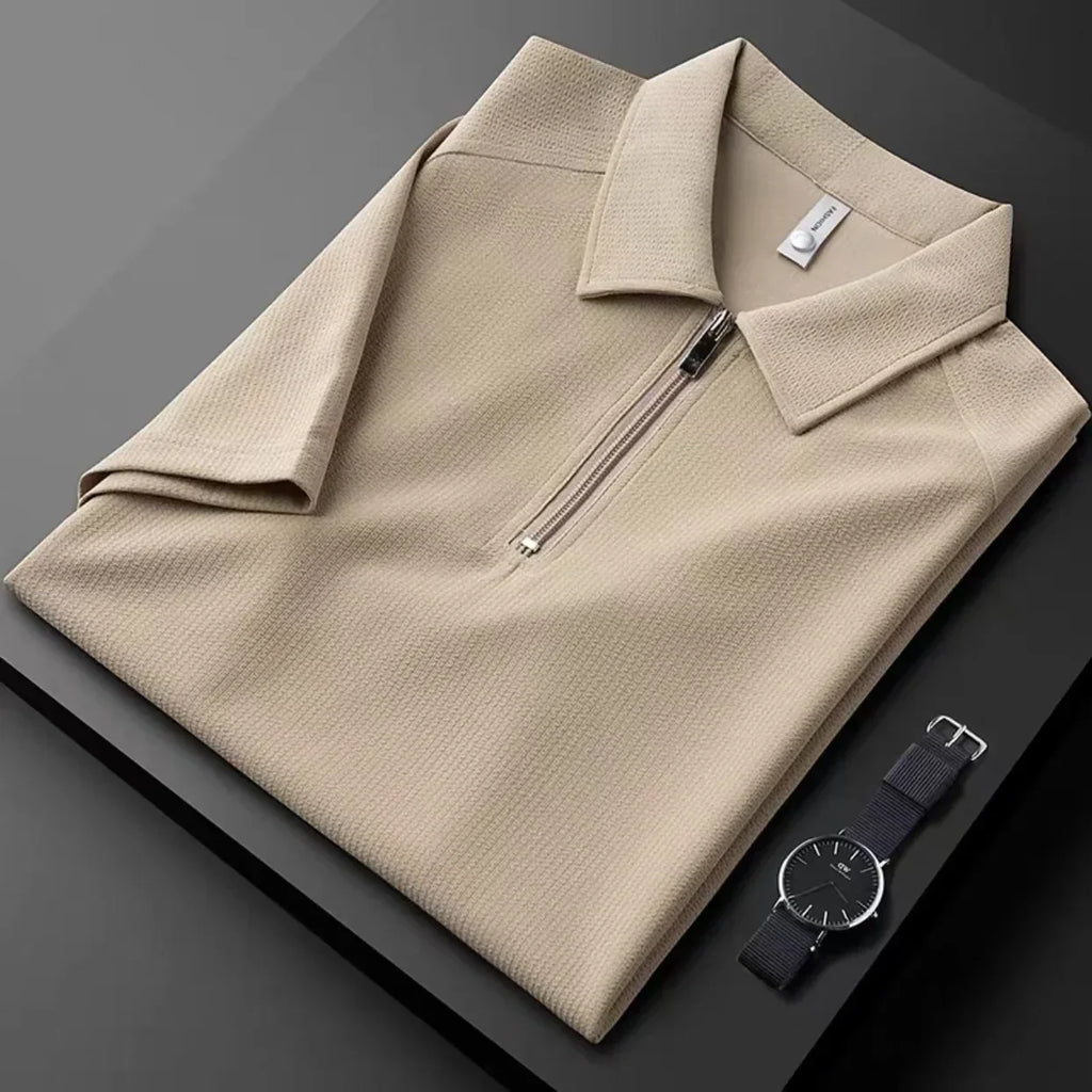Zippered Polo Shirt | Textured Fabric | Modern and Comfortable