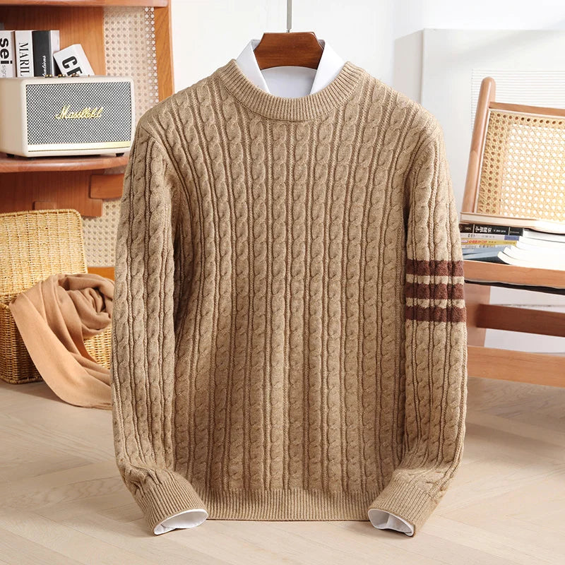 Cable-Knit Sweater | Striped Detail | Warm and Stylish
