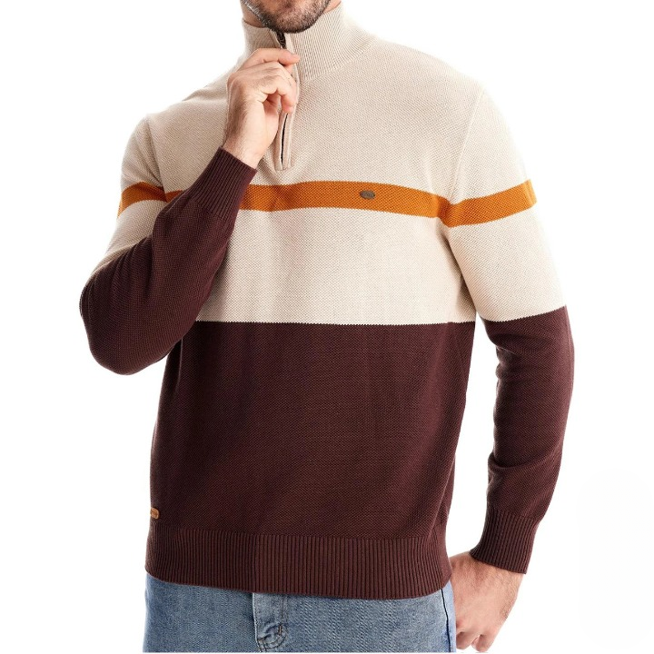 Colour-Blocked Quarter-Zip Sweater | Warm Knit | Modern and Stylish