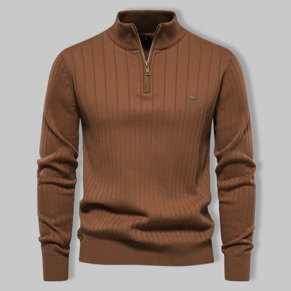 Ribbed Half-Zip Sweater | Cotton Blend | Warm and Sophisticated