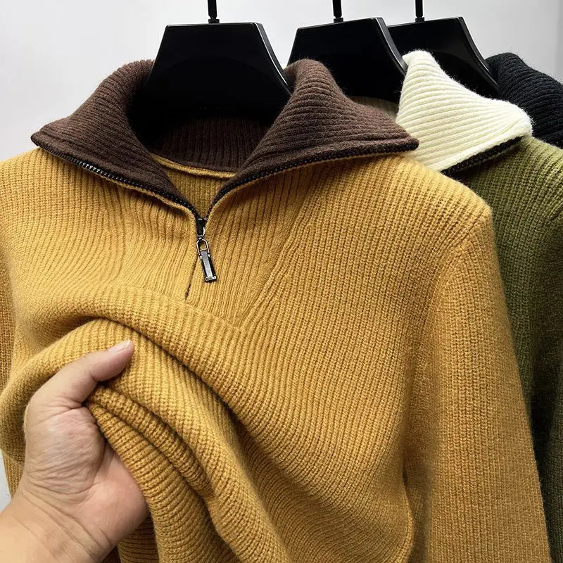 Half-Zip Ribbed Sweater | Contrast Collar | Cozy and Stylish