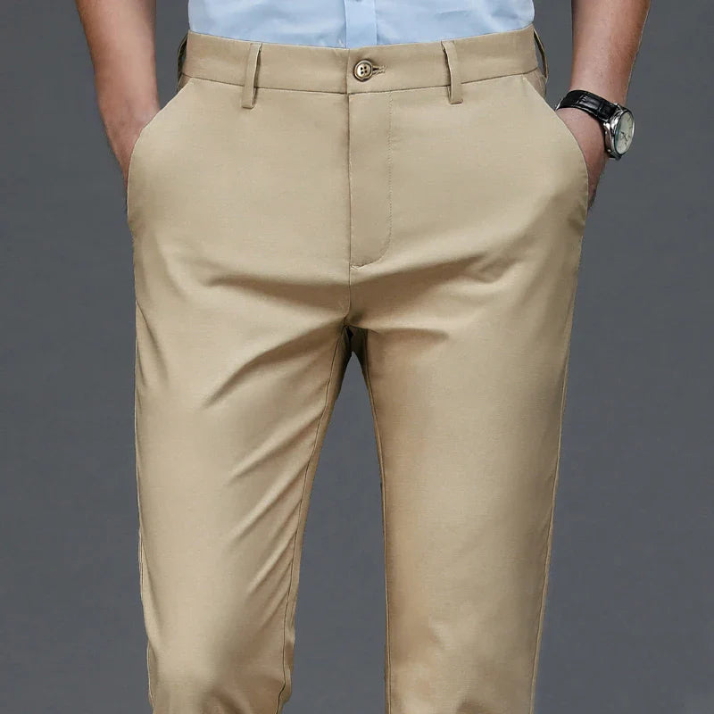 Slim-Fit Trousers | Cotton Blend | Beige and Navy