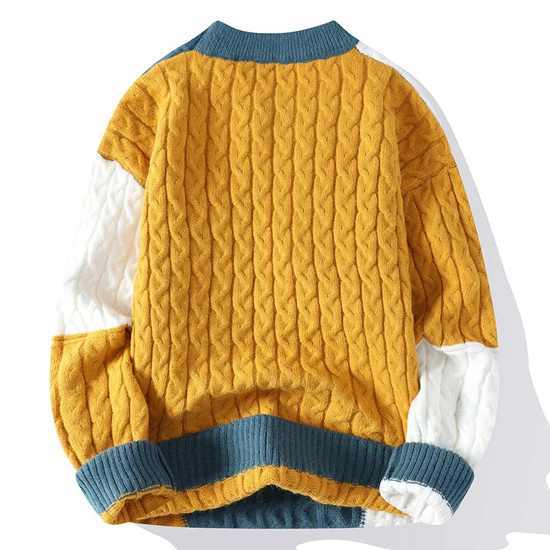 Color-Blocked Cable-Knit Sweater | Acrylic Knit | Bold and Cozy