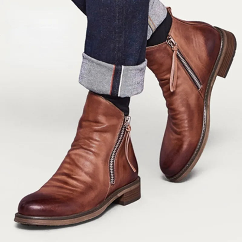 Classic Leather Ankle Boots | Stylish and Durable | Side Zipper