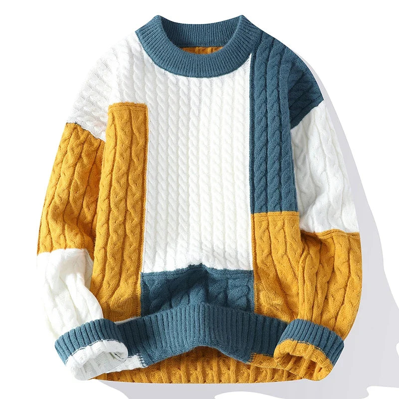 Color-Blocked Cable-Knit Sweater | Acrylic Knit | Bold and Cozy