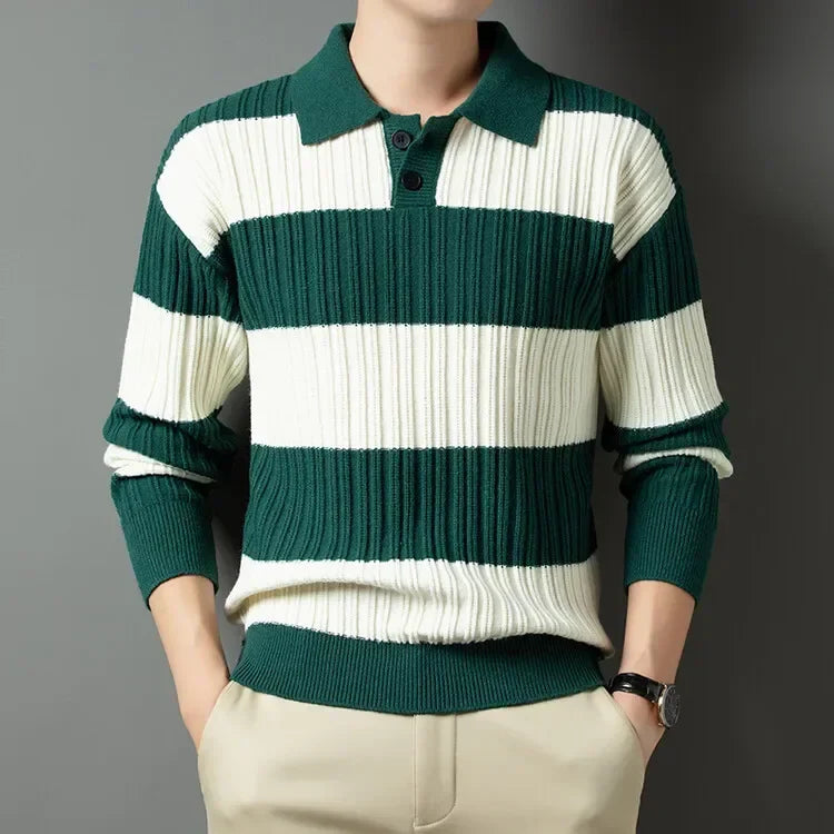Striped Polo Sweater | Classic Design | Soft and Comfortable