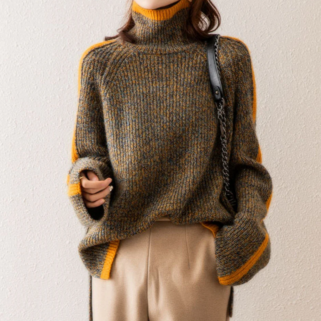 Oversized Striped Sweater | High Neck | Bold & Cozy
