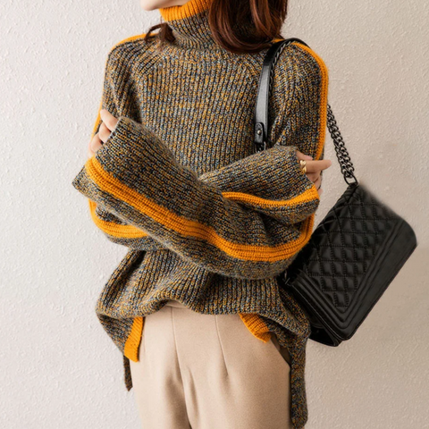 Oversized Striped Sweater | High Neck | Bold & Cozy