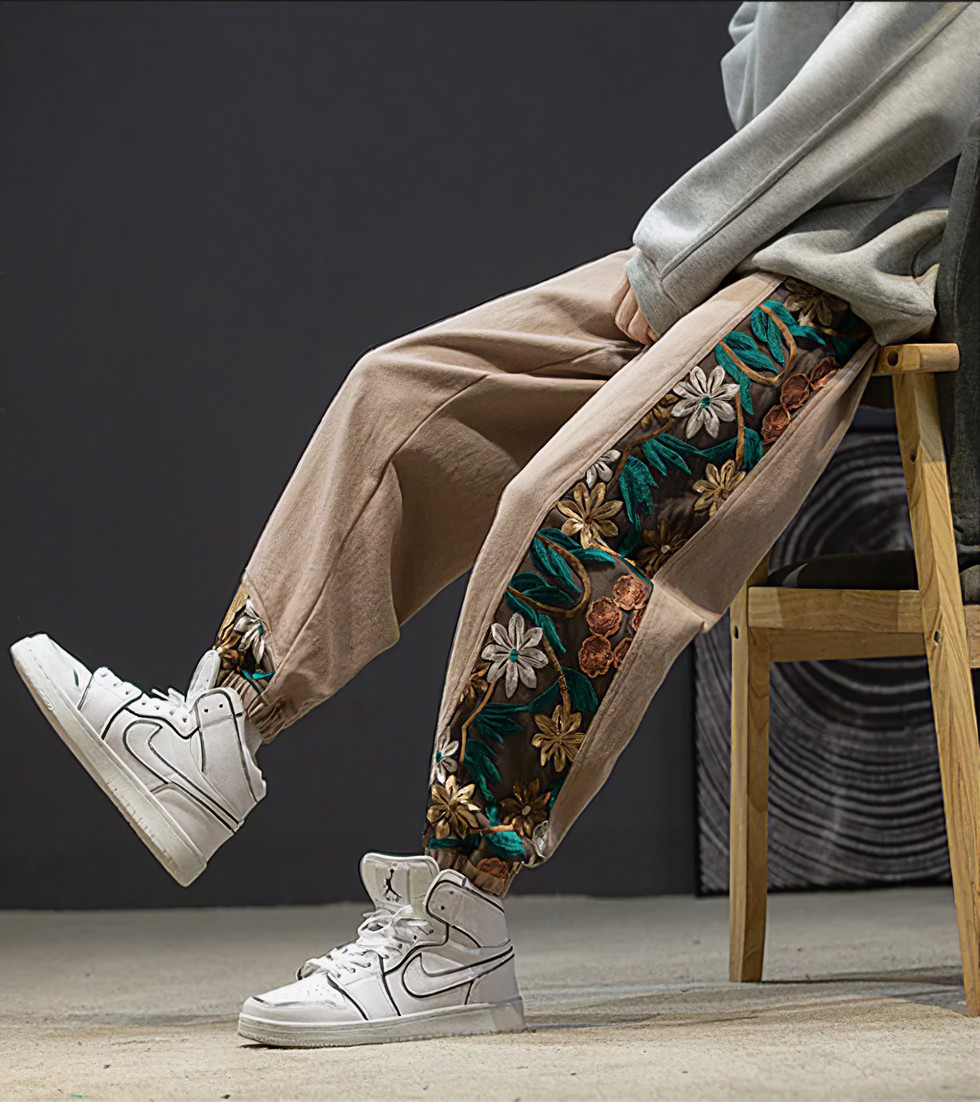 Floral-Embroidered Jogger Pants | Cotton Blend | Comfortable and Stylish