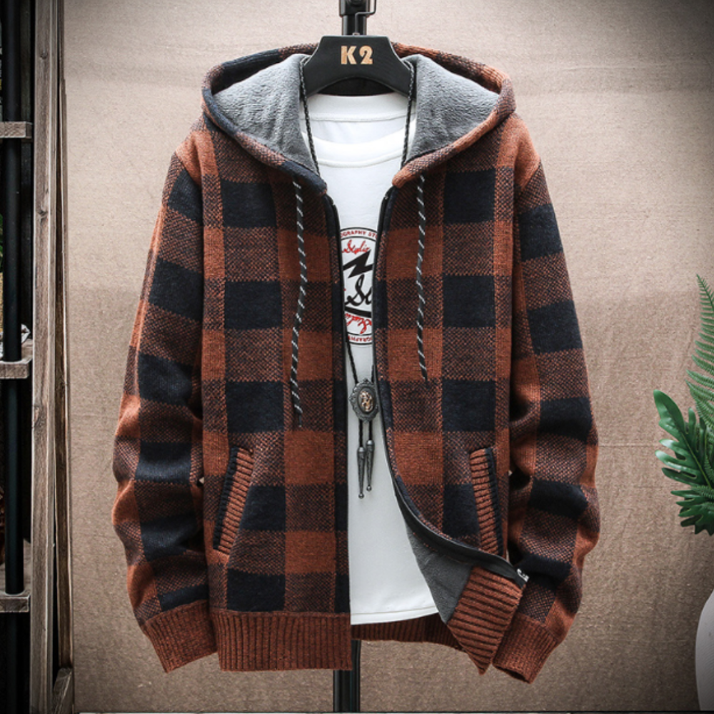 Men's Hooded Jacket | Plaid Design, Zipped Front, Casual Wear | Autumn & Winter