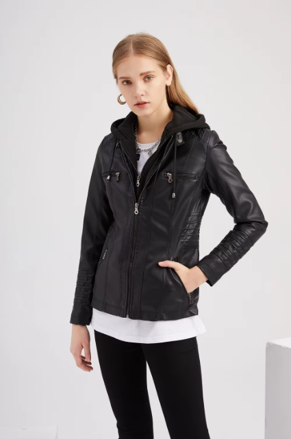Hooded Faux Leather Biker Jacket | Slim Fit | Stylish and Versatile
