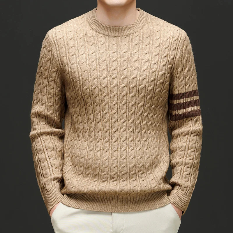 Cable-Knit Sweater | Striped Detail | Warm and Stylish