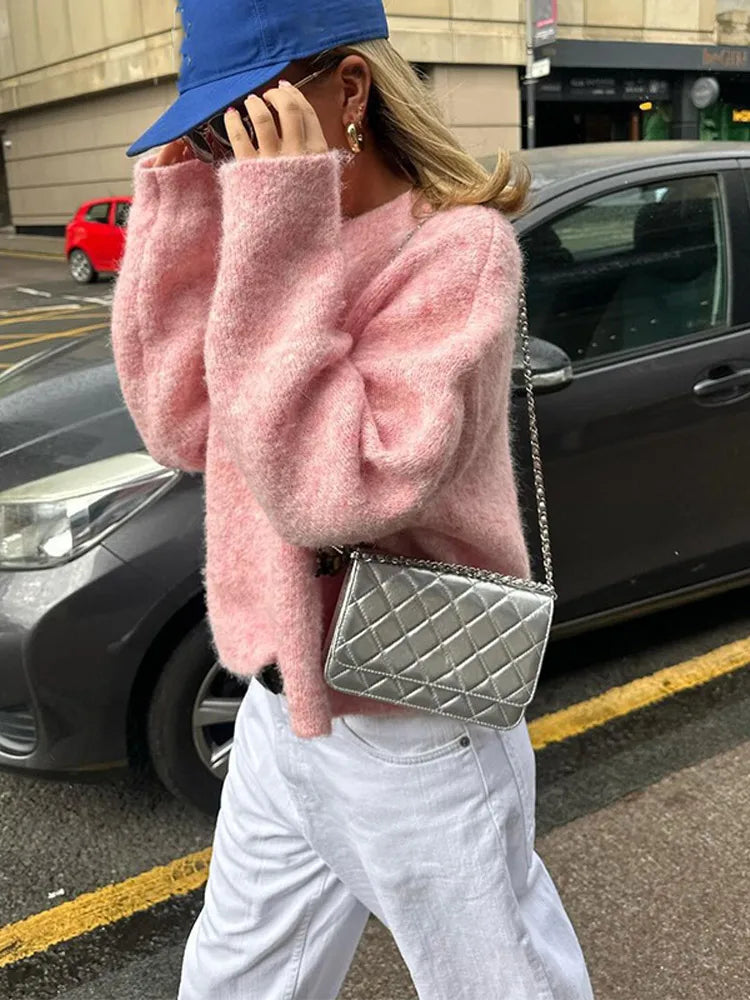 Oversized Pink Knit Sweater | Cozy Fit | Casual Chic