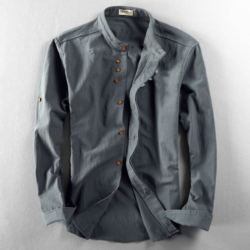 Mandarin Collar Shirt | Cotton-Linen Blend | Minimalist Design