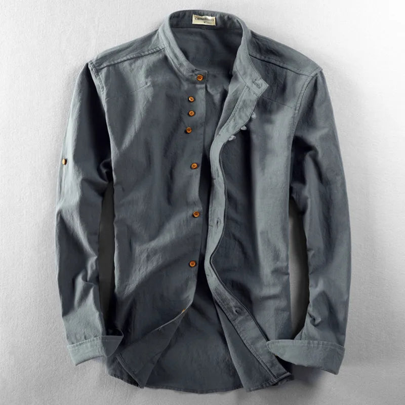 Mandarin Collar Linen Shirt | Lightweight & Breathable | Relaxed Fit